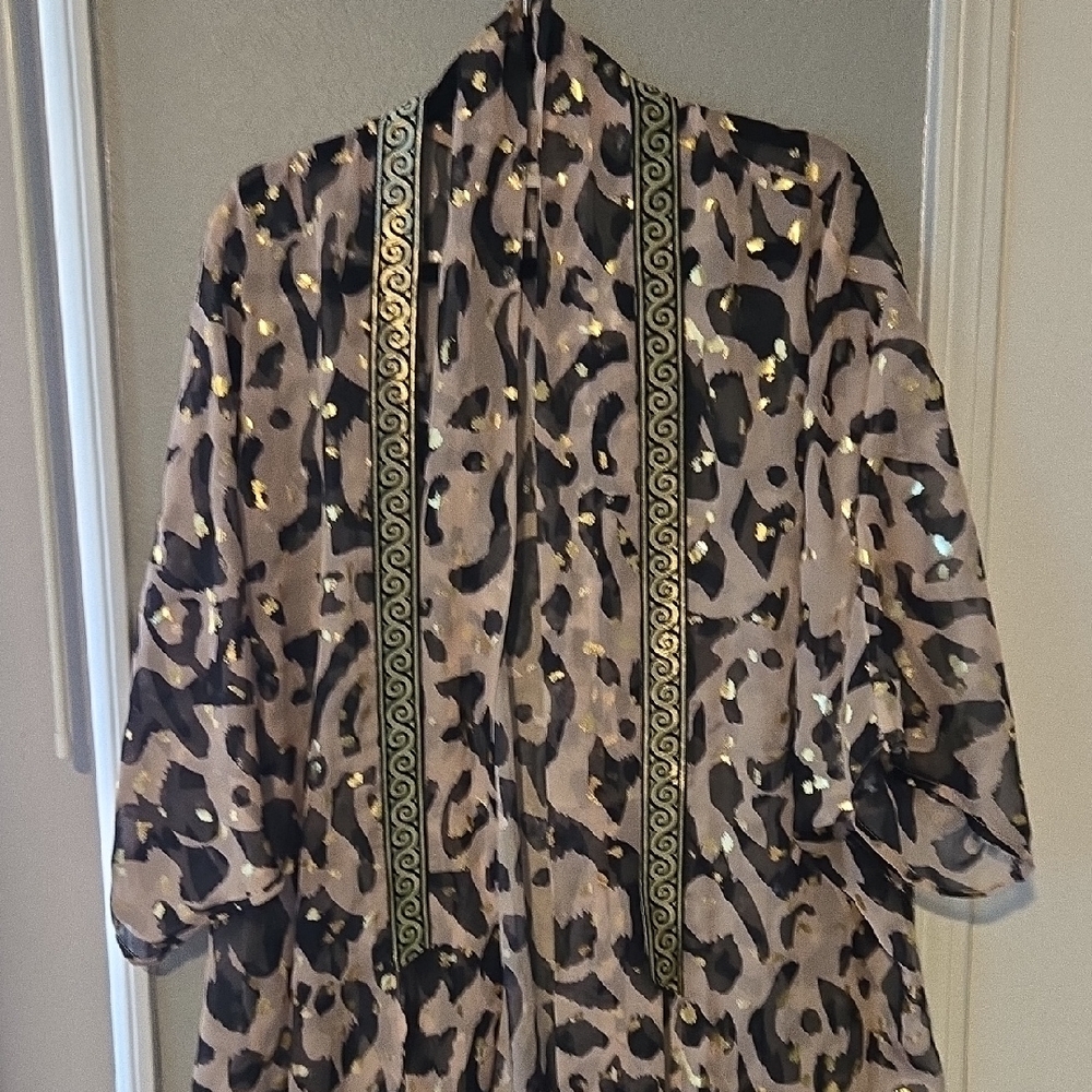 Leopard Print Kimono with Gold Accents